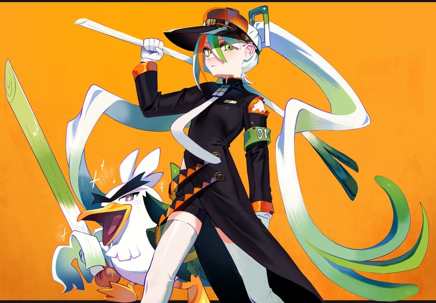 hatsune miku, sirfetch'd, and fighting miku (pokemon and 2 more) drawn by zambiie