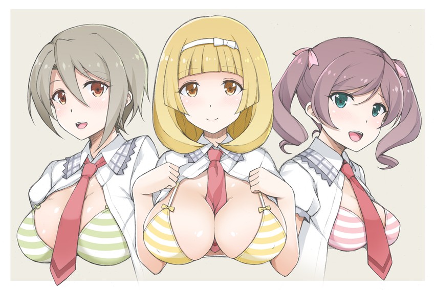 itaba yumi, terashima shiori, and andou kuriyo (senki zesshou symphogear) drawn by yatsune_rika