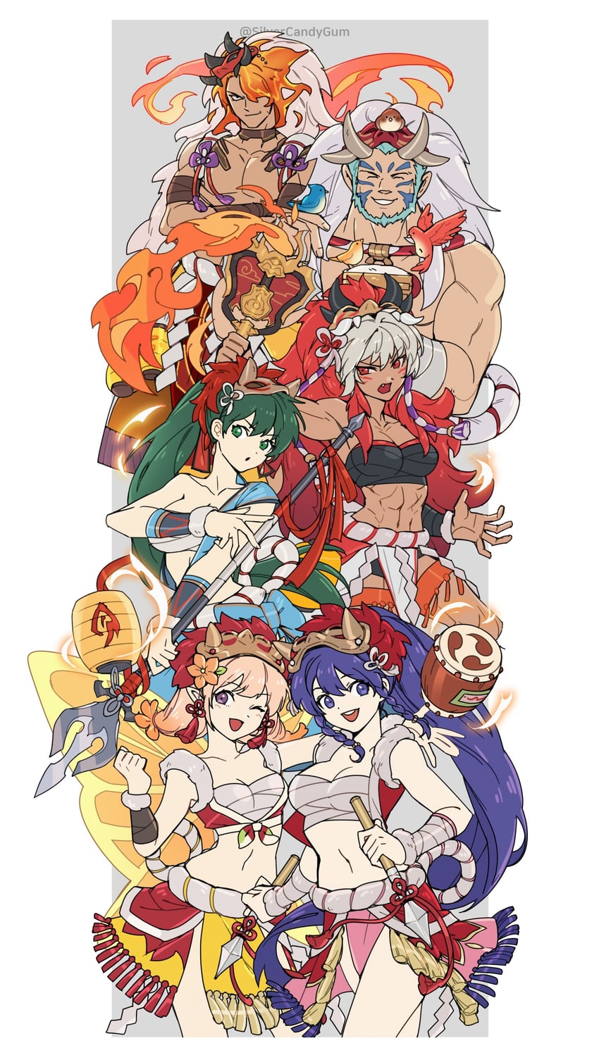 lyn, tana, peony, rinkah, mordecai, and 1 more (fire emblem and 6 more) drawn by silvercandy_gum