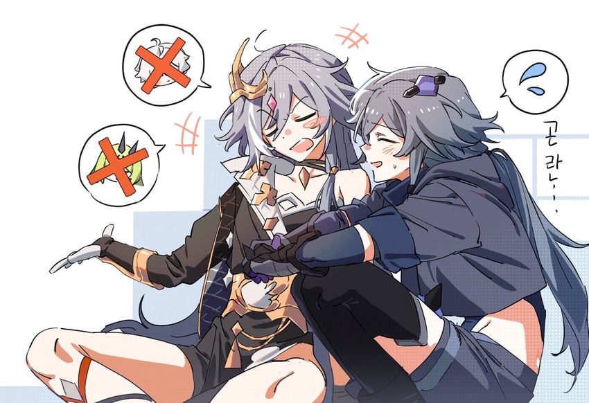 fu hua, herrscher of sentience, mobius, and kevin kaslana (honkai and 1 more) drawn by seza_(enlwnaos)