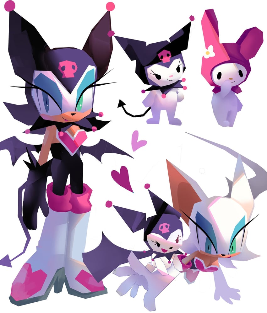 rouge the bat, my melody, and kuromi (sonic and 2 more) drawn by budgie177