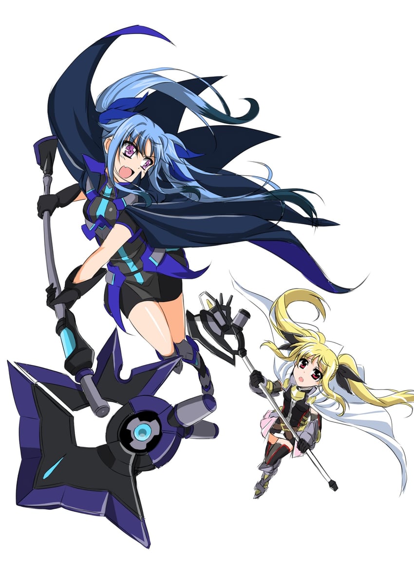 fate testarossa, levi the slasher, vulnificus, and halberd (lyrical nanoha and 1 more) drawn by yorousa_(yoroiusagi)