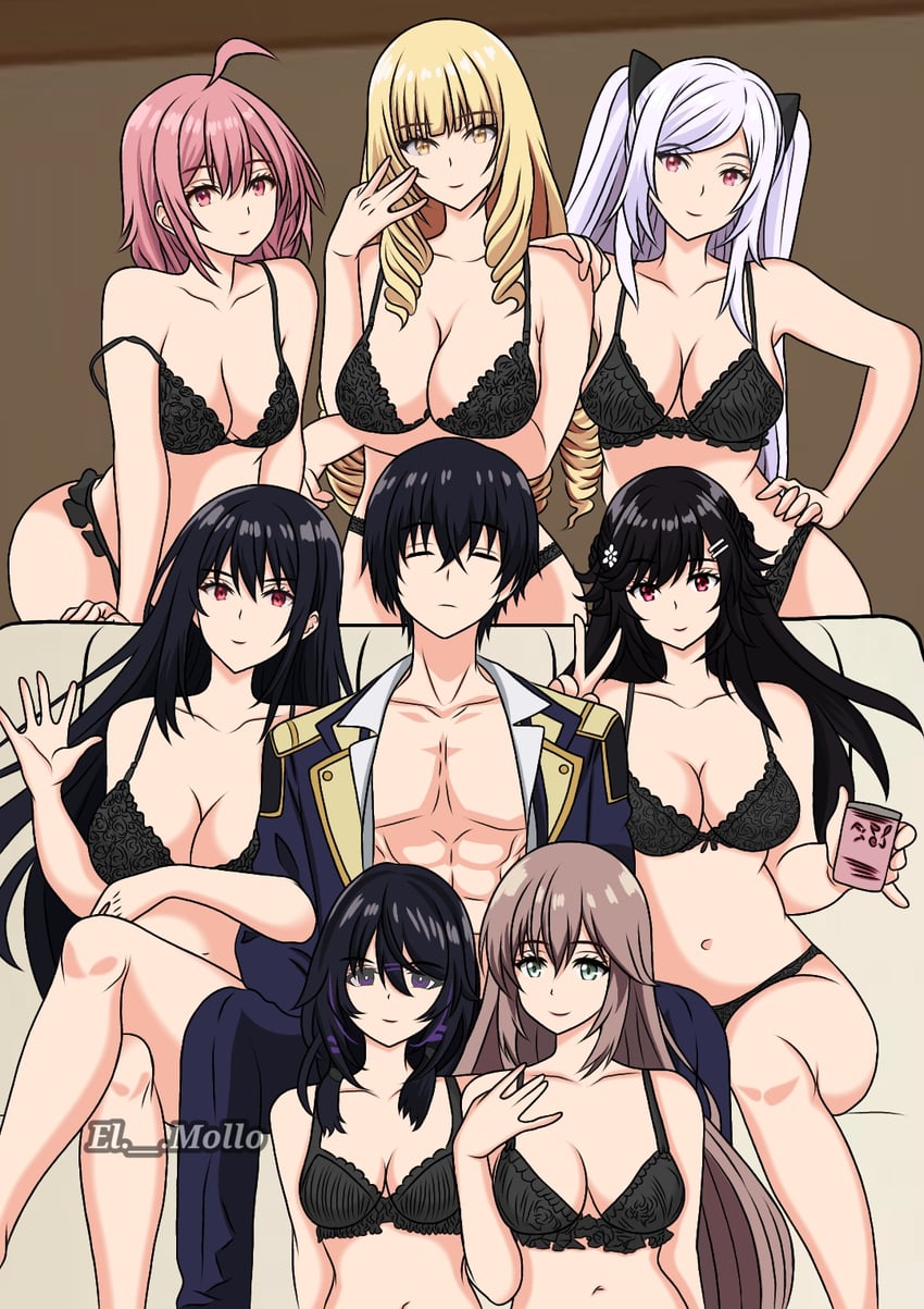 cid kagenou, alexia midgar, claire kagenou, rose oriana, sherry barnett, and 2 more (kage no jitsuryokusha ni naritakute!) drawn by el._.mollo
