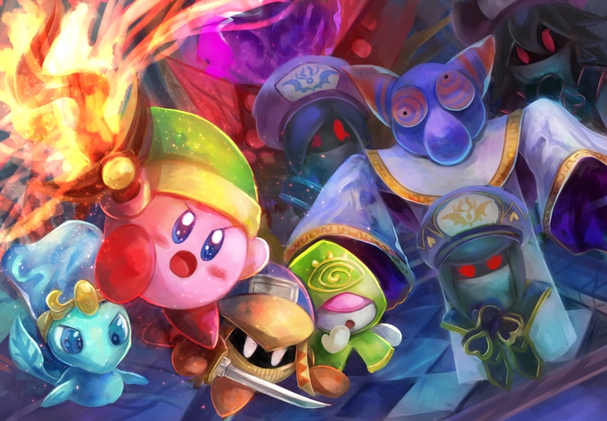 kirby, zan partizanne, sword kirby, francisca, hyness, and 4 more (kirby and 1 more) drawn by momoko_(nihontou)