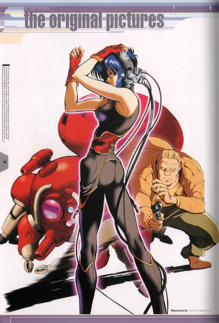 kusanagi motoko, batou, and fuchikoma (ghost in the shell) drawn by kawamoto_toshihiro