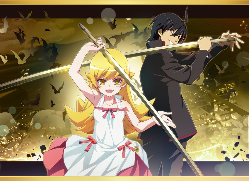 oshino shinobu and araragi koyomi (monogatari) drawn by nyoro_(nyoronyoro000)