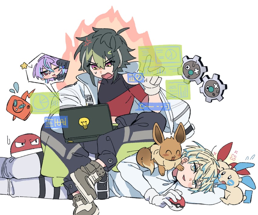eevee, rotom, rotom phone, minun, plusle, and 5 more (pokemon and 1 more) drawn by creepyday
