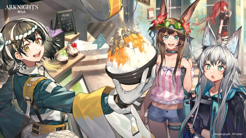 amiya, surtr, rosmontis, and magallan (arknights) drawn by noy