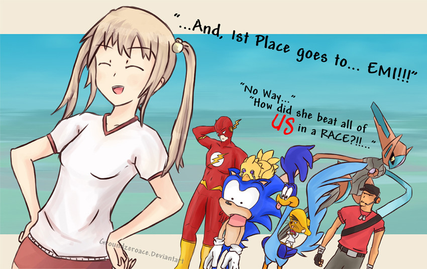 sonic the hedgehog, deoxys, ibarazaki emi, scout, red scout, and 3 more (pokemon and 6 more) drawn by groundzeroace