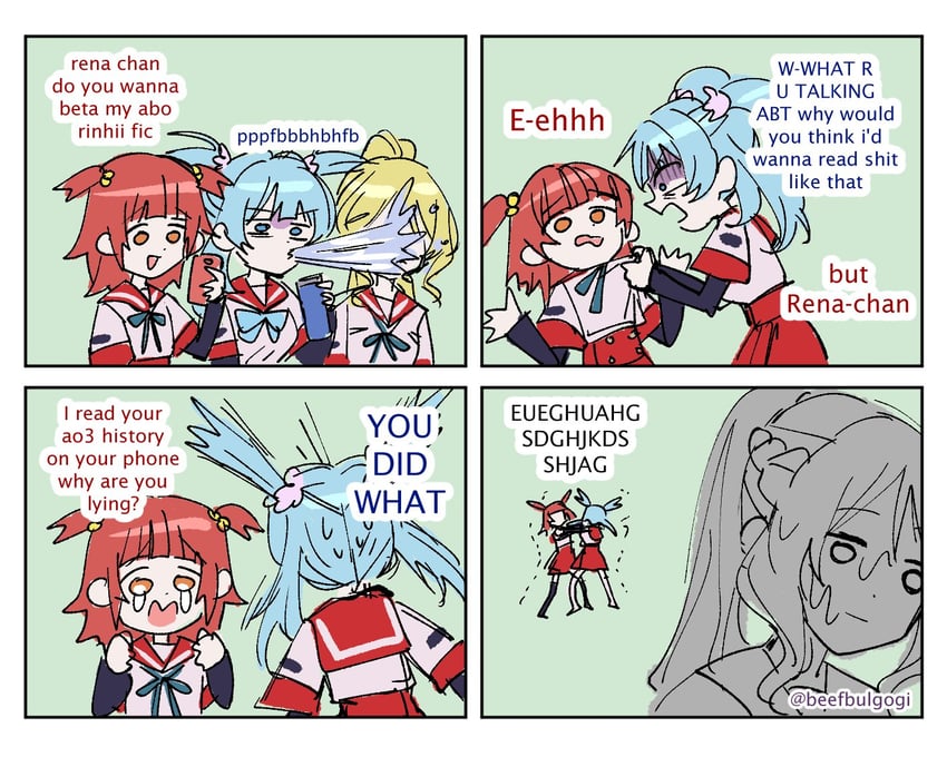 minami rena, togame momoko, and akino kaede (mahou shoujo madoka magica and 1 more) drawn by tofucakes