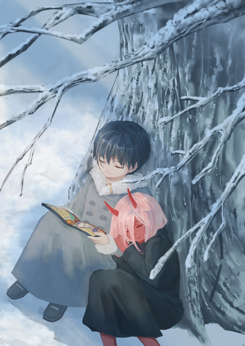 zero two and hiro (darling in the franxx and 1 more) drawn by chu_dengdeng