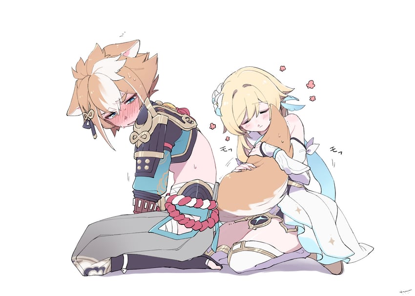 lumine and gorou (genshin impact) drawn by homare_(g_hmr88)
