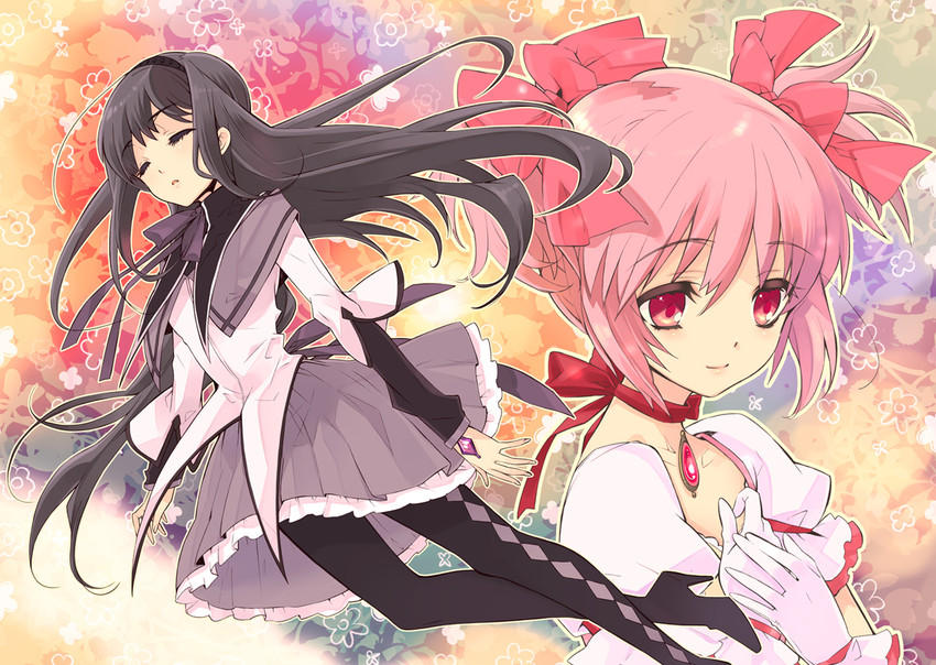 akemi homura and kaname madoka (mahou shoujo madoka magica) drawn by ito_noizi
