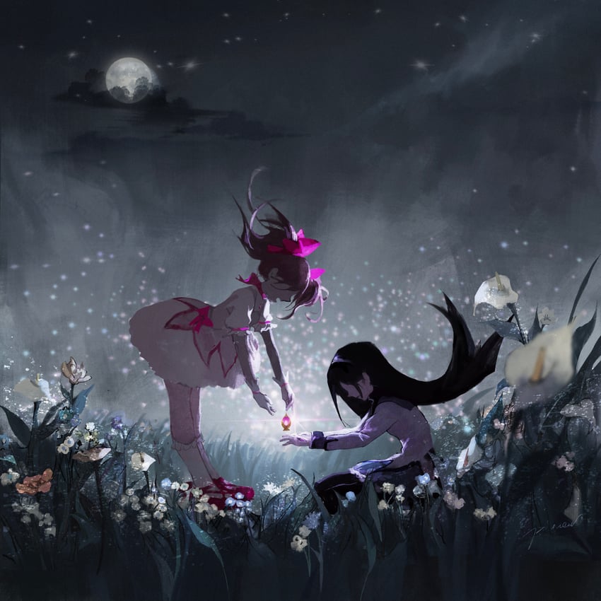 akemi homura and kaname madoka (mahou shoujo madoka magica) drawn by pioneer07