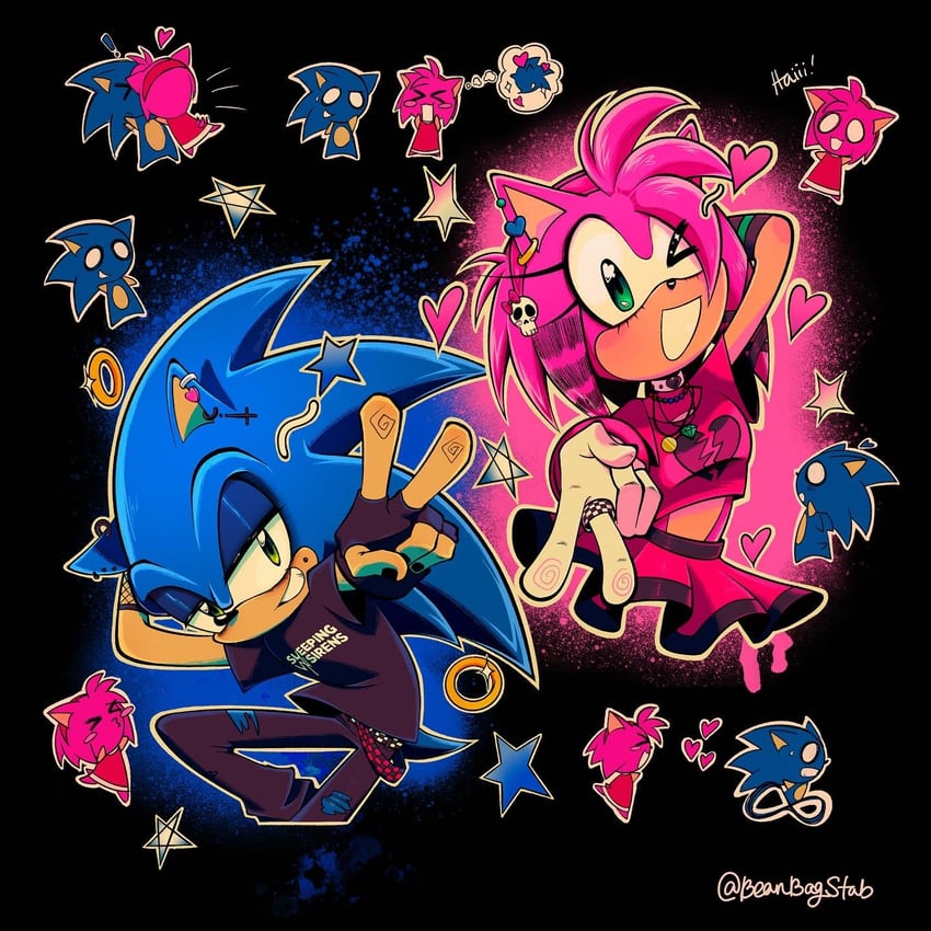 sonic the hedgehog and amy rose (sonic and 1 more) drawn by beanbagstab