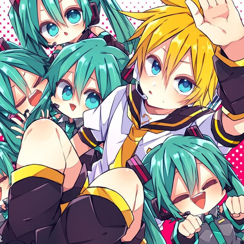 hatsune miku and kagamine len (vocaloid) drawn by kaho_0102