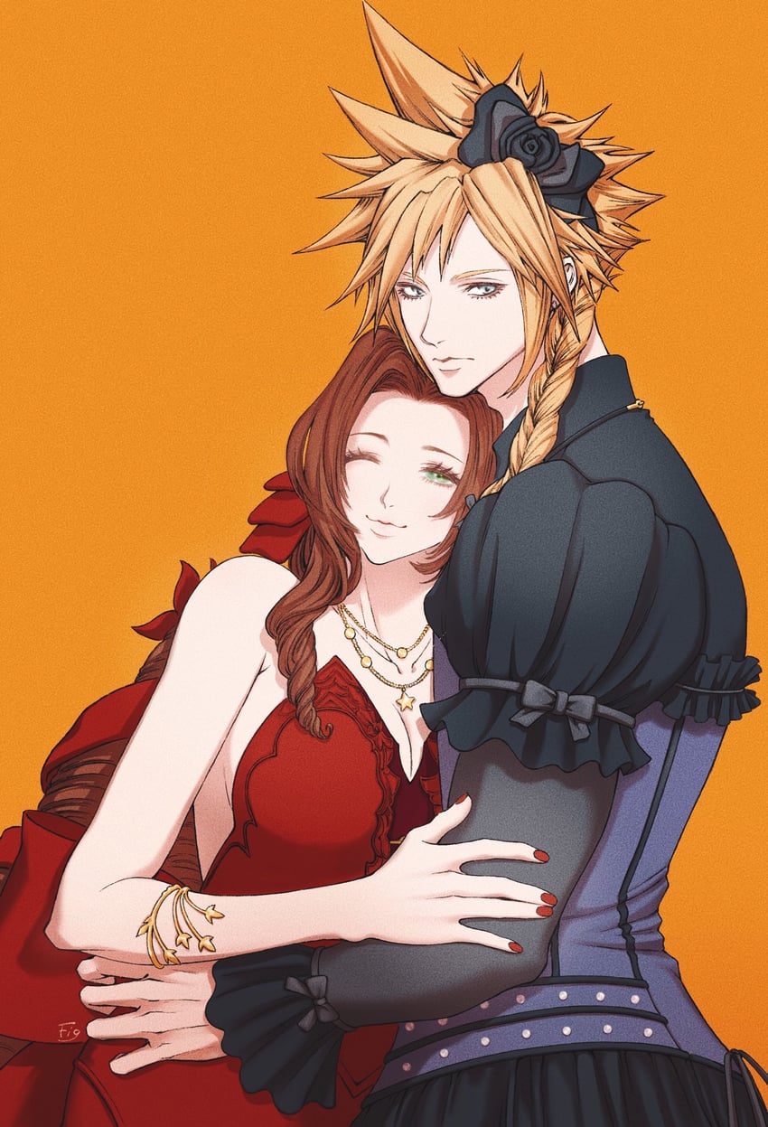 cloud strife and aerith gainsborough (final fantasy and 2 more) drawn by fig82117s