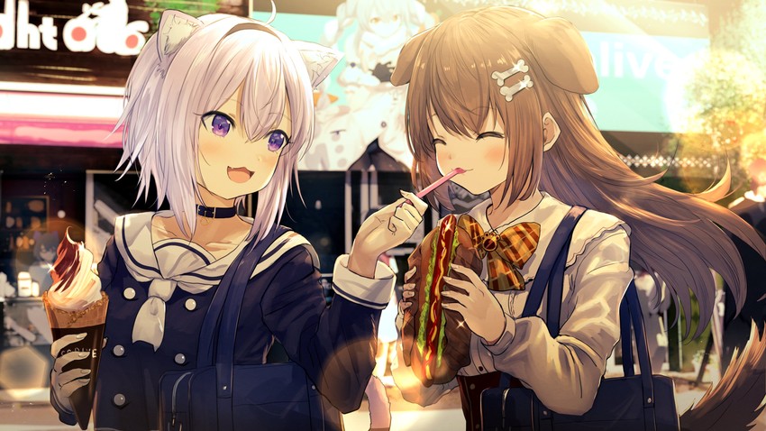 usada pekora, nekomata okayu, inugami korone, and a-chan (hololive) drawn by misaki_nonaka