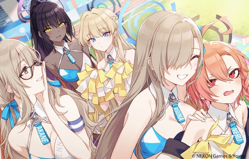 asuna, toki, karin, neru, and akane (blue archive) drawn by tomari_(veryberry00)