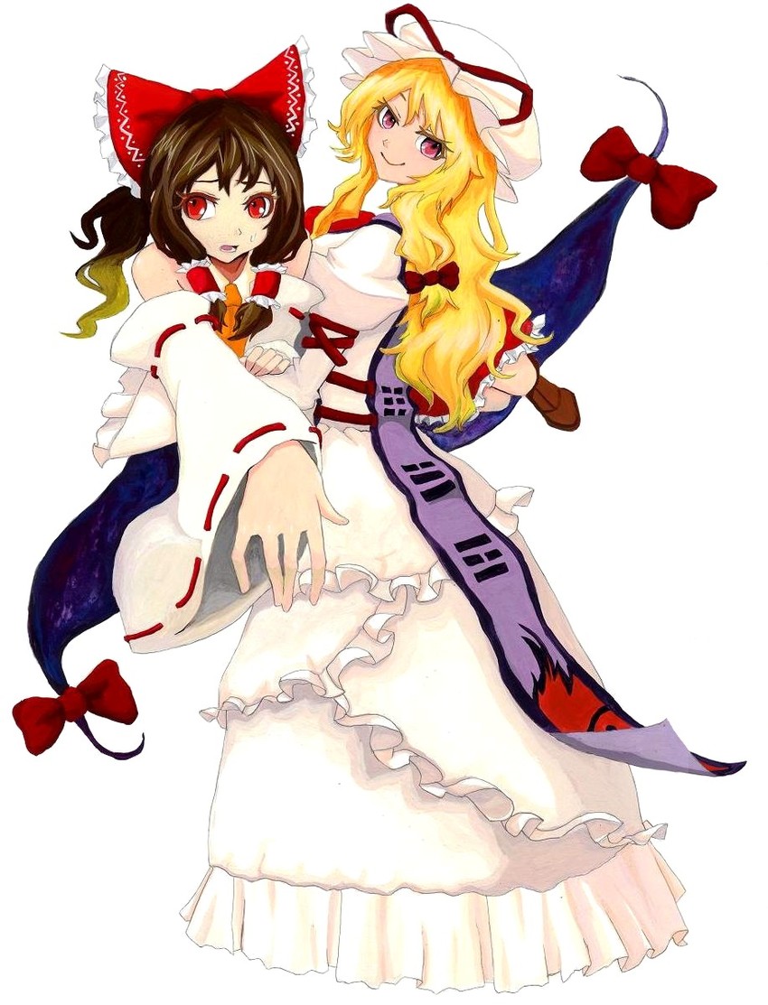 hakurei reimu and yakumo yukari (touhou) drawn by bei_cun_(.;z_tsu)tsu