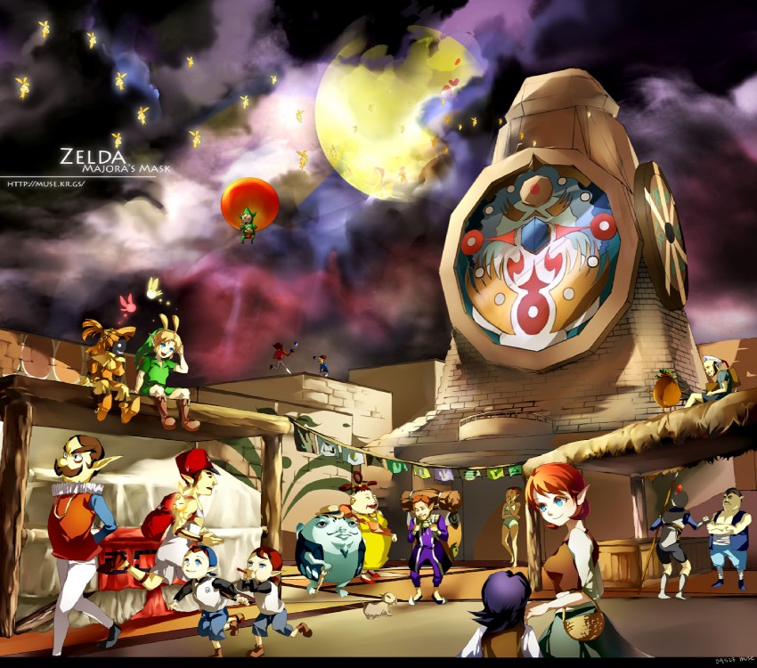 link, young link, tatl, skull kid, tael, and 16 more (the legend of zelda and 1 more) drawn by muse_(rainforest)