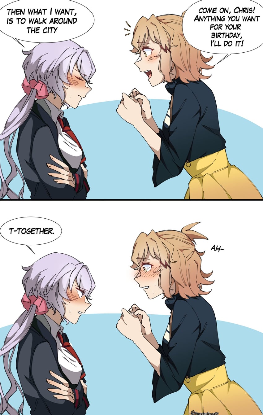 yukine chris and tachibana hibiki (senki zesshou symphogear) drawn by akasukiane04