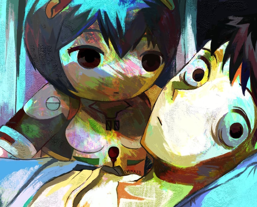 ayanami rei, ikari shinji, and rei chikita (neon genesis evangelion) drawn by emikkzo