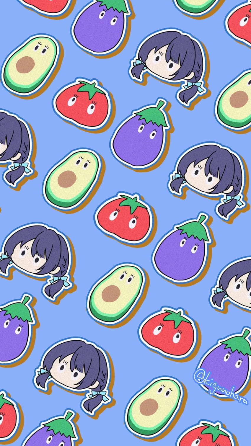murano sayaka, tomati, nasu-san, and avocado (love live! and 1 more) drawn by kigucha