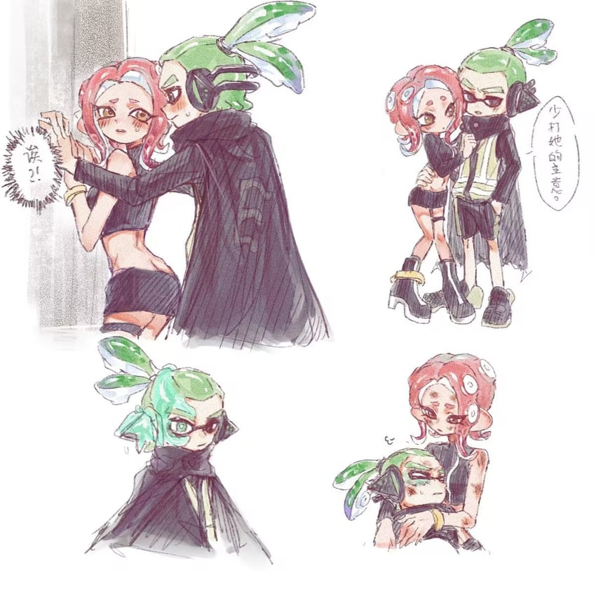 inkling player character, octoling player character, octoling girl, inkling boy, agent 8, and 1 more (splatoon and 2 more) drawn by gucandiyi52092