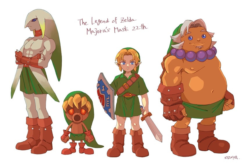 link, young link, deku link, zora link, and goron link (the legend of zelda and 1 more) drawn by esuyaaa12