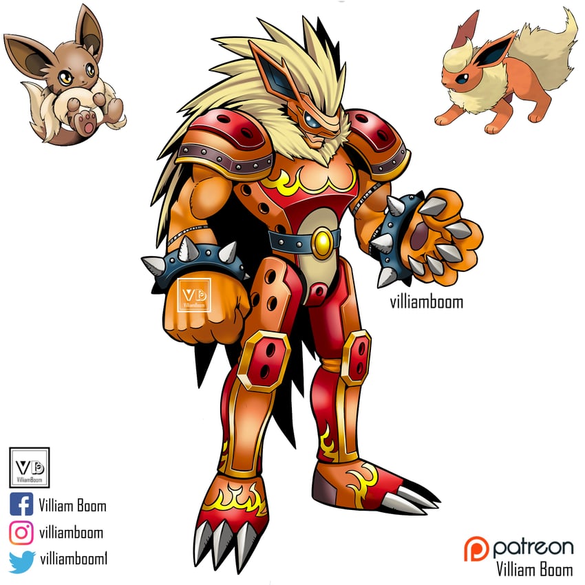eevee and flareon (pokemon and 1 more) drawn by villiam_boom