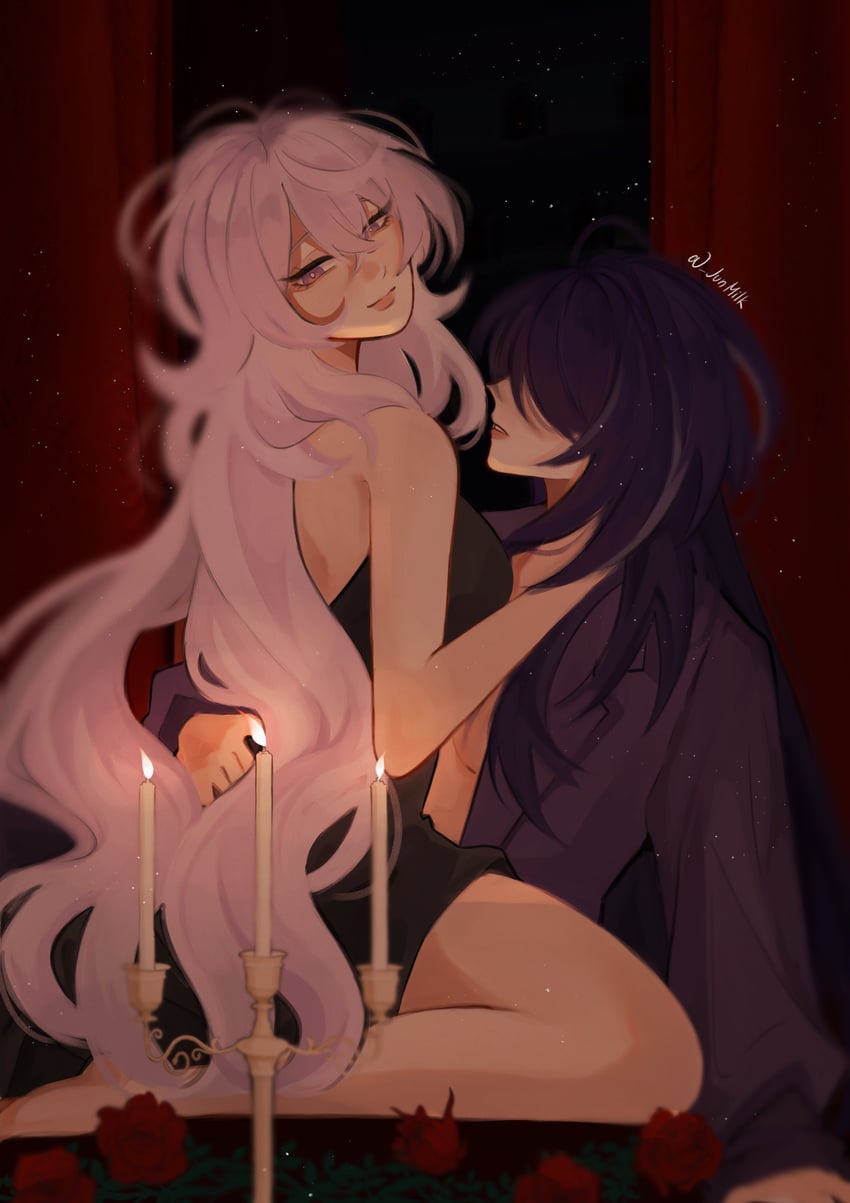 acheron and black swan (honkai and 1 more) drawn by junmilk00