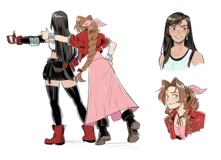tifa lockhart and aerith gainsborough (final fantasy and 3 more) drawn by unlckdrat