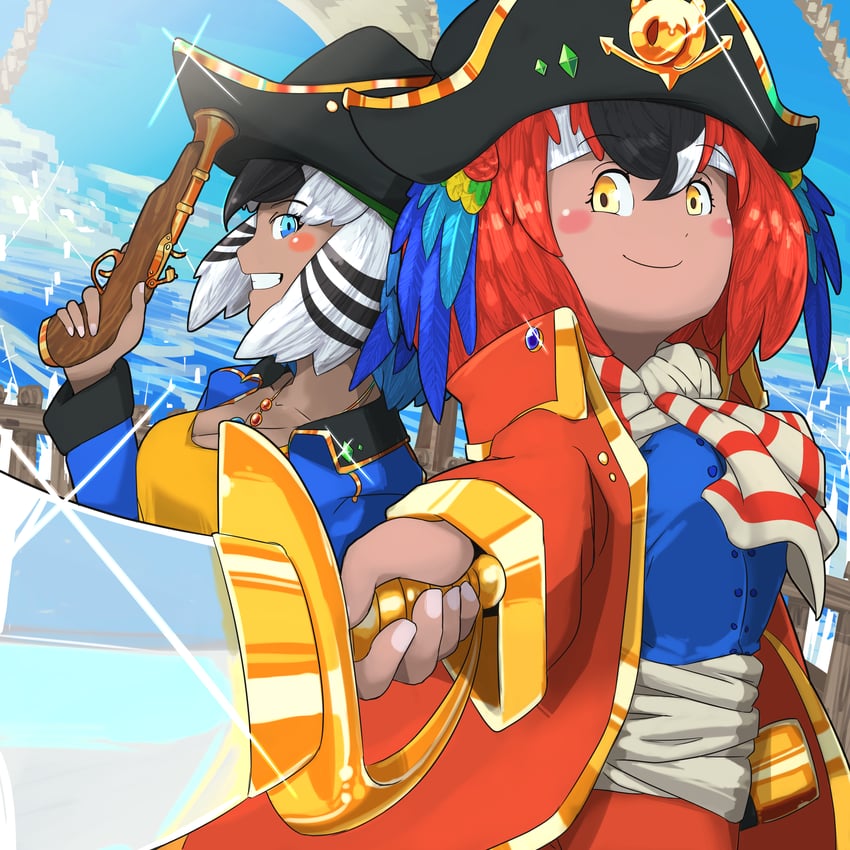 scarlet macaw and blue-and-yellow macaw (kemono friends) drawn by irimo_(knhg3432)