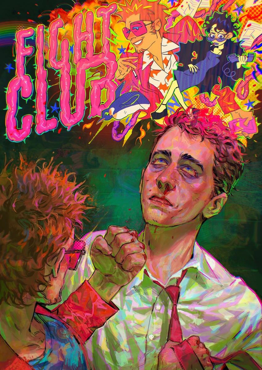 tyler durden, the narrator, and marla singer (fight club) drawn by durak_tort