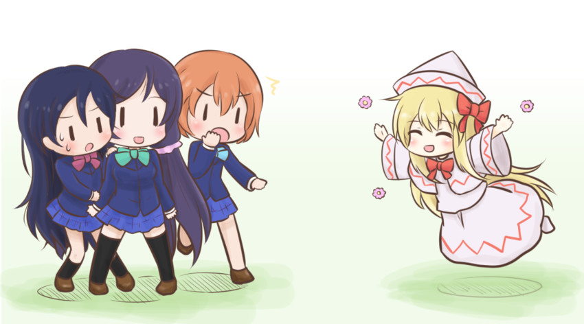 tojo nozomi, sonoda umi, hoshizora rin, and lily white (touhou and 2 more) drawn by jiwieru