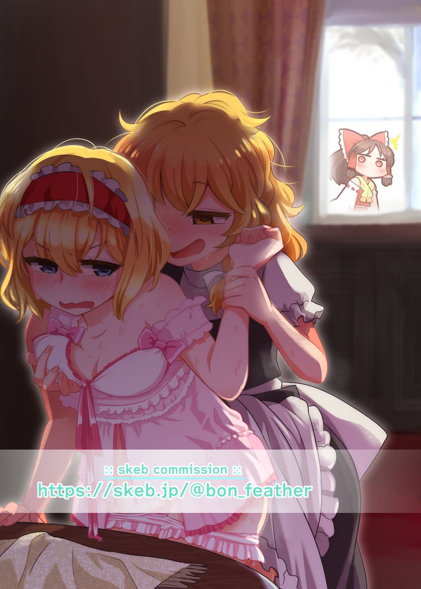 hakurei reimu, kirisame marisa, and alice margatroid (touhou) drawn by bon_(rump)