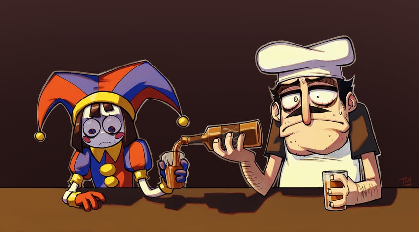 pomni and peppino spaghetti (the amazing digital circus and 1 more) drawn by theinkyway