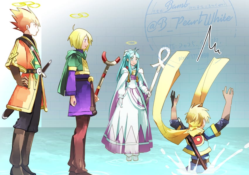 isaac, mia, ivan, and garet (golden sun) drawn by shoochiku_bai