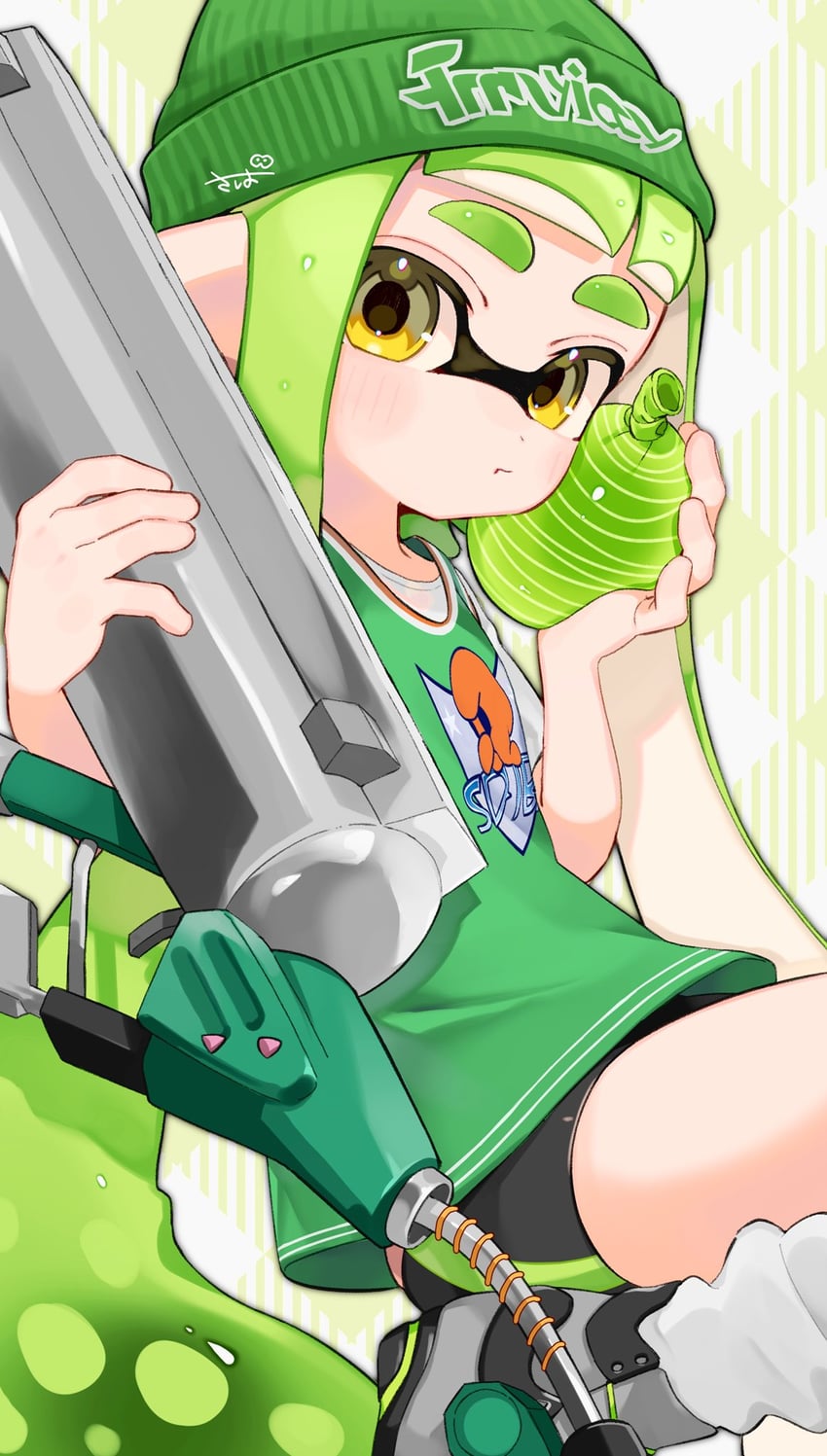 inkling player character and inkling girl (splatoon) drawn by sabata_saba