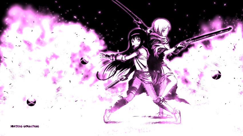 akemi homura and tomoe mami (mahou shoujo madoka magica) drawn by yoshinogai