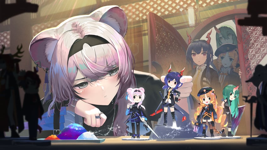 ch'en, hoshiguma, swire, lin, wei yenwu, and 2 more (arknights) drawn by pi_(p77777778)