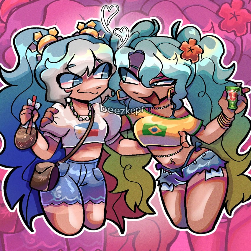 hatsune miku, brazilian miku, and filipino miku (vocaloid) drawn by beezkepr