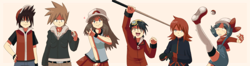 red, ethan, blue oak, silver, kris, and 1 more (pokemon and 3 more) drawn by aonik