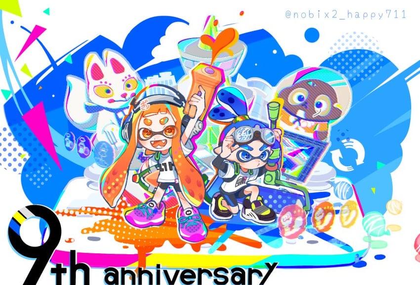 inkling player character, inkling girl, inkling boy, kaori, and john (splatoon and 1 more) drawn by nobix2_happy711
