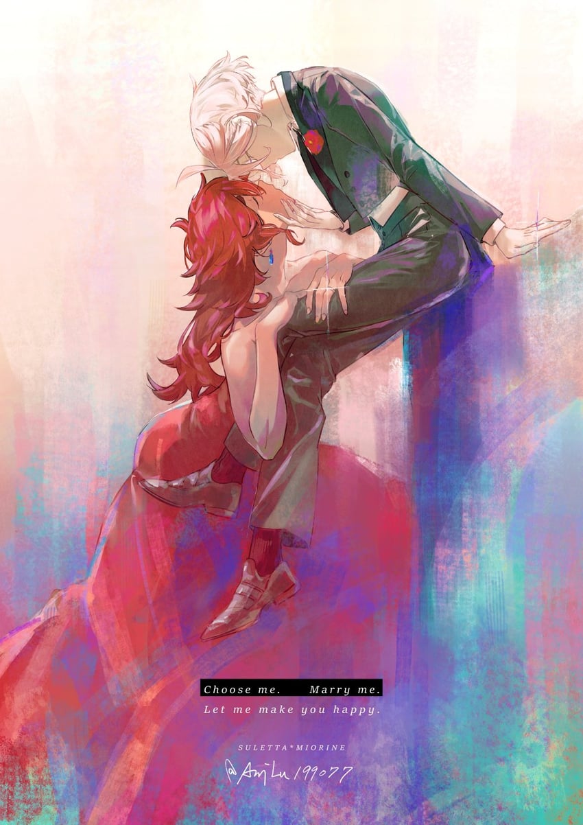 suletta mercury and miorine rembran (gundam and 1 more) drawn by ani_lu