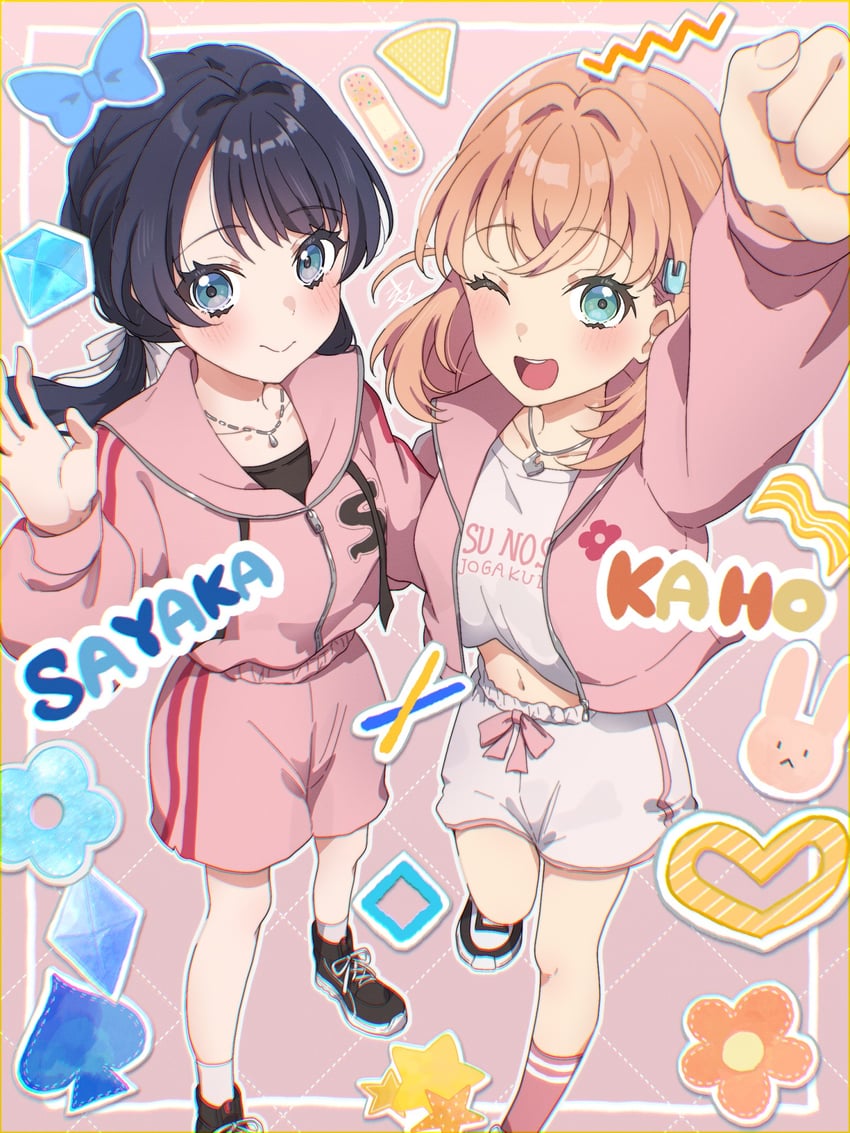 hinoshita kaho and murano sayaka (love live! and 2 more) drawn by kyaku_tasu