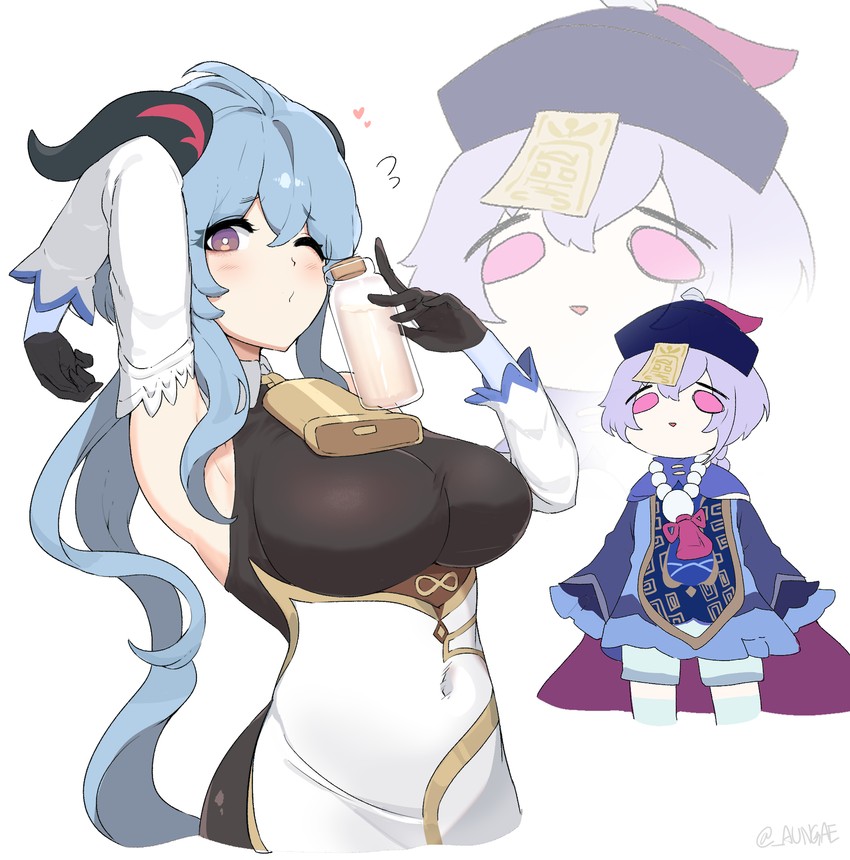 ganyu and qiqi (genshin impact) drawn by oh_(aung_ae)