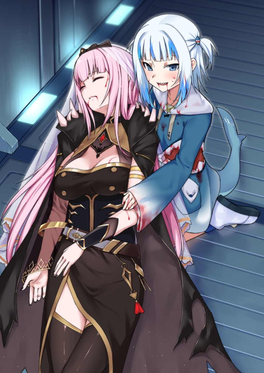 gawr gura and mori calliope (hololive and 2 more) drawn by noragami_sota