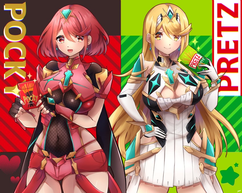 pyra and mythra (xenoblade chronicles and 1 more) drawn by amanoru_mozuku